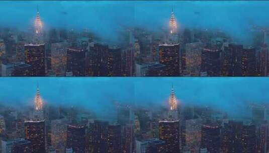 迷雾城市夜景航拍高清在线视频素材下载