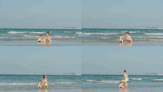 无忧无虑的孩子们在海边玩沙子高清在线视频素材下载