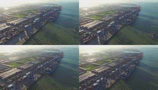 4k广州南沙港大景货运码头集装箱航拍高清在线视频素材下载