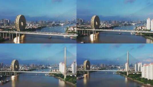 广州荔湾广州圆珠江水道航拍高清在线视频素材下载