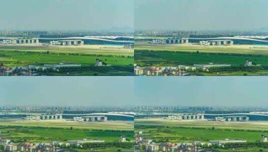 杭州萧山机场航空港全景移动延时摄影高清在线视频素材下载