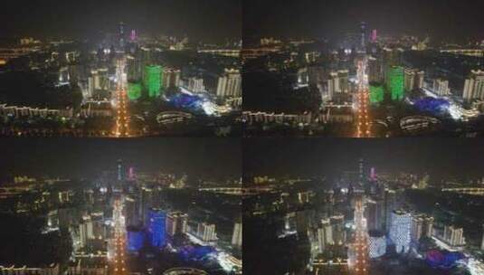 航拍广西柳州夜景地标建筑高清在线视频素材下载