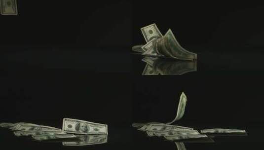 美元钞票落在反光面上高清在线视频素材下载