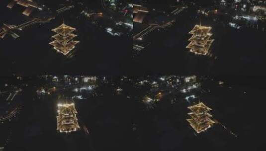 航拍上海松江广富林公园夜景高清在线视频素材下载