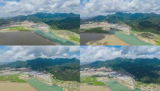 广东台山能源核电站公司主塔发电航拍延时高清在线视频素材下载