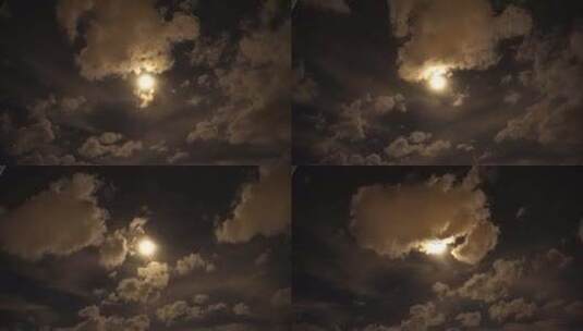 中秋月亮穿过云层升起来中秋节月亮飘过乌云高清在线视频素材下载