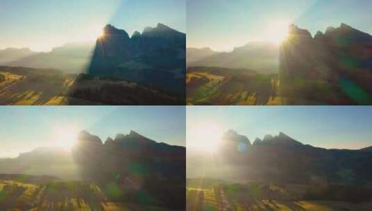 意大利博尔扎诺省康帕奇奥山谷的秋晨和明亮的薄雾日出高清在线视频素材下载