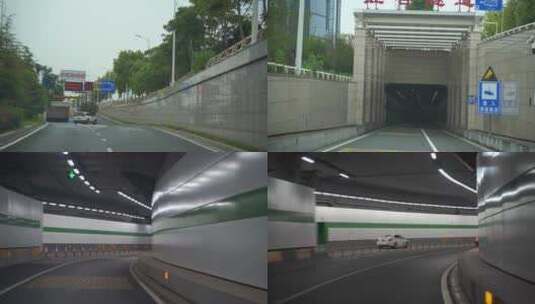 开车行驶在城市隧道路交通车流城市窗外风景高清在线视频素材下载