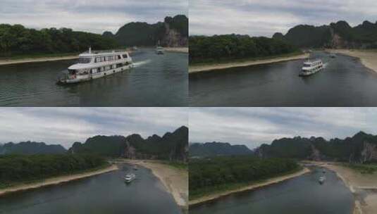 桂林漓江游船航拍高清在线视频素材下载
