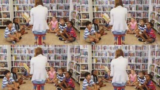 老师在图书馆教孩子高清在线视频素材下载