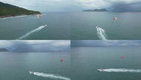 深圳西涌景区海上游玩游船航拍高清在线视频素材下载