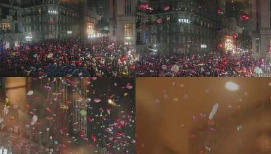 元旦新年跨年湖北武汉江汉路欢乐万人放气球高清在线视频素材下载