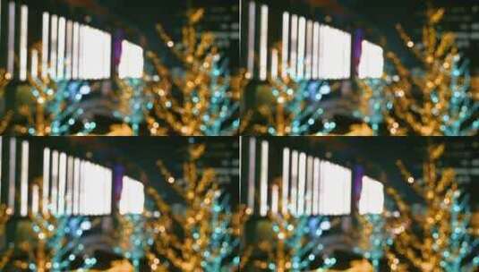 抽象节日霓虹灯圣诞树散焦灯光夜晚背景高清在线视频素材下载