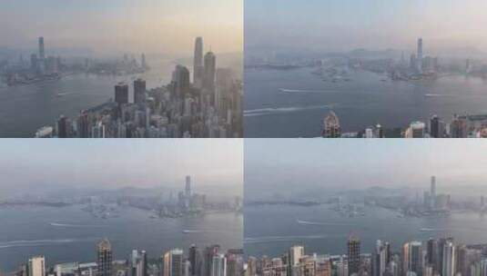 香港中西区清晨日出航拍高清在线视频素材下载