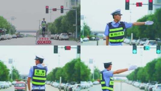 警察十字路口指挥交通高清在线视频素材下载