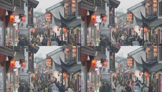 上海南翔古镇南翔老街红灯笼人流节日高清在线视频素材下载