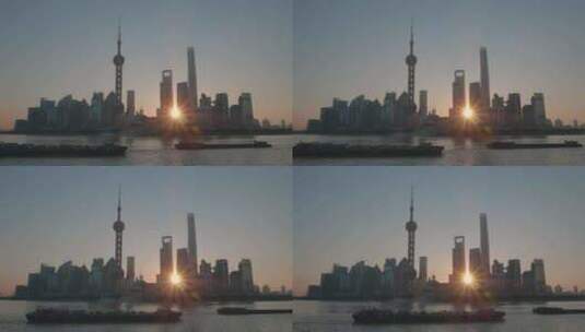 早晨上海外滩东方明珠日出拍摄高清在线视频素材下载