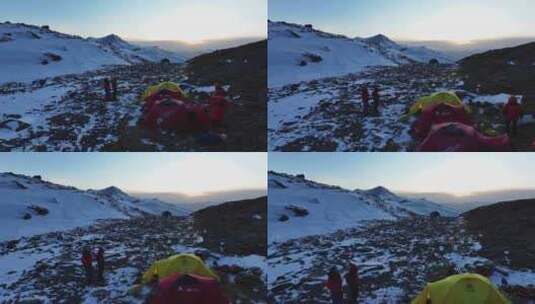航拍攀登岷山山脉四根香峰的登山大本营高清在线视频素材下载