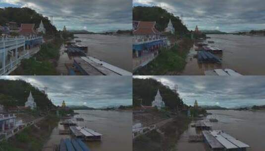 泰国缅甸老挝金三角公园湄公河航拍景观高清在线视频素材下载