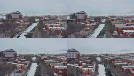 阿勒泰市 城市航拍4k 新疆 冬季高清在线视频素材下载
