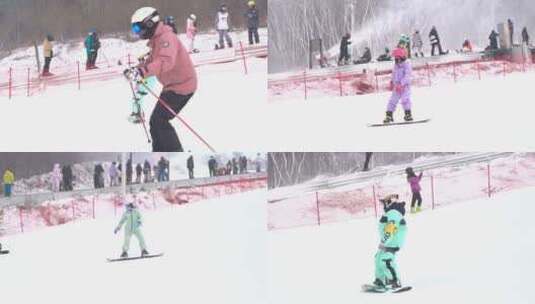 冬季雪上运动 滑雪场小朋友滑雪高清在线视频素材下载