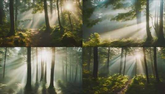 森林晨曦阳光合集高清在线视频素材下载
