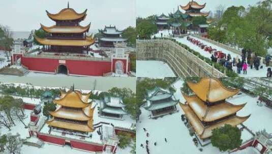 湖南岳阳楼雪景高清在线视频素材下载