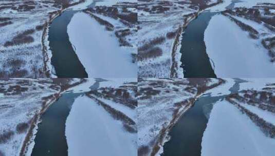 大兴安岭湿地河流初春开河雪景高清在线视频素材下载
