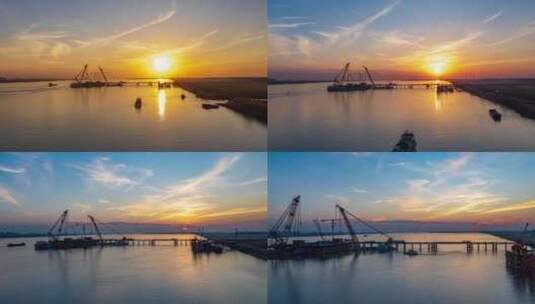 长江池州公铁路大桥 长江  航拍高清在线视频素材下载