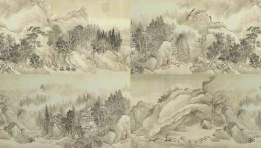 清代王翚夏山烟雨图中国画山水画卷二高清在线视频素材下载