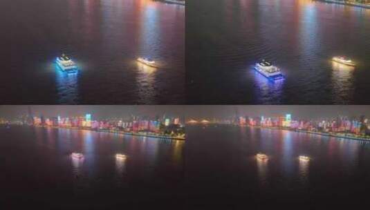 长江游船船舶船只航拍夜晚夜景风景风光视频高清在线视频素材下载