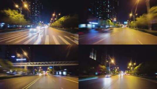 城市马路夜景汽车飙车开车第一视角高清在线视频素材下载