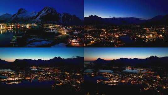 4K航拍挪威斯沃尔维尔城市夜景风光高清在线视频素材下载