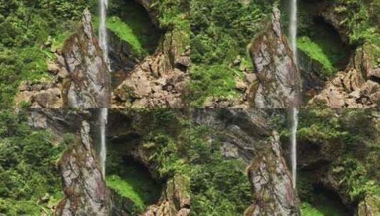 阳光照在桂林喀斯特山谷中的瀑布形成彩虹高清在线视频素材下载