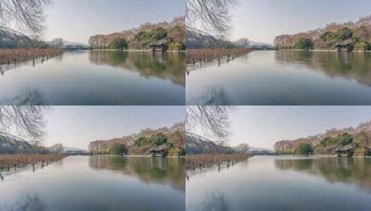杭州西湖 白堤 西泠桥 秋季景观 延时高清在线视频素材下载