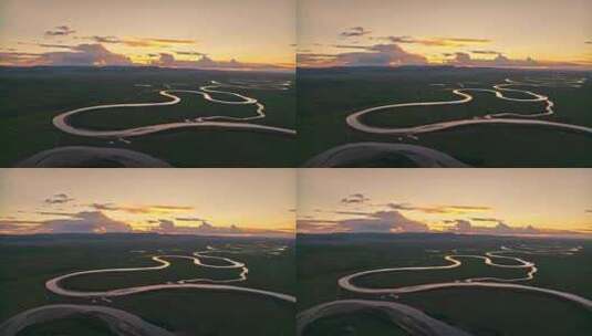 四川阿坝州若尔盖草原夕阳航拍高清在线视频素材下载