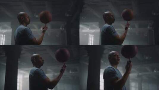 严重篮球运动员在健身房用手指旋转篮球的肖高清在线视频素材下载