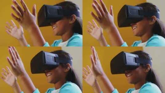 女学生在学校课堂上使用虚拟现实眼镜高清在线视频素材下载