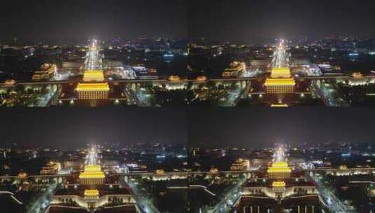 航拍陕西西安城墙永宁门城楼夜景高清在线视频素材下载