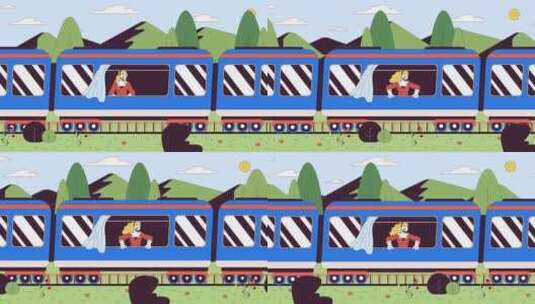 看着窗外的火车车窗线卡通动画高清在线视频素材下载