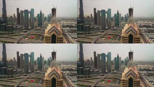 迪拜市中心的高速公路和摩天大楼高清在线视频素材下载