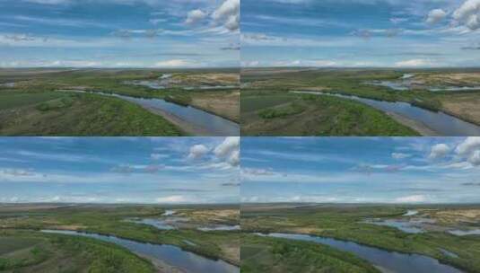呼伦贝尔河流湿地田野风光高清在线视频素材下载