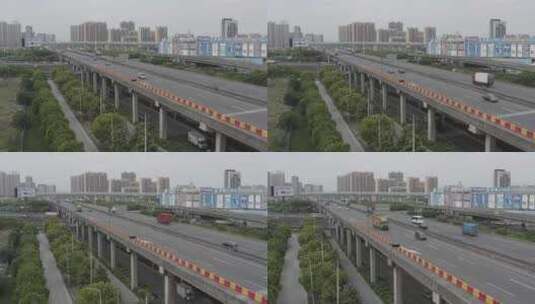 航拍上海京沪高速与上海绕城高速车流4K -7高清在线视频素材下载