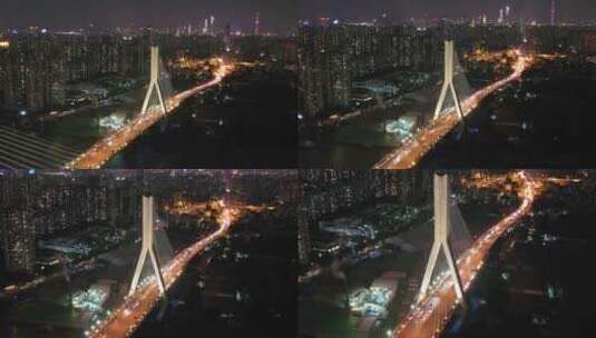 广州鹤洞大桥夜景航拍素材高清在线视频素材下载