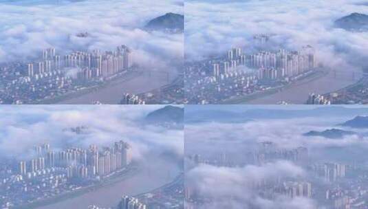 城市高楼在云雾环绕中流动高清在线视频素材下载