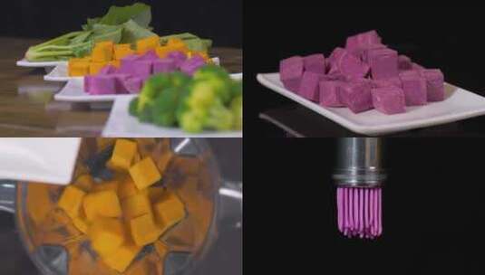 南瓜菠菜西蓝花紫薯蔬菜面高清在线视频素材下载