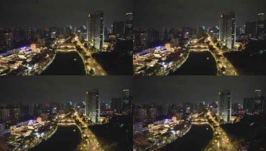 成都廊桥安顺桥夜景航拍高清在线视频素材下载