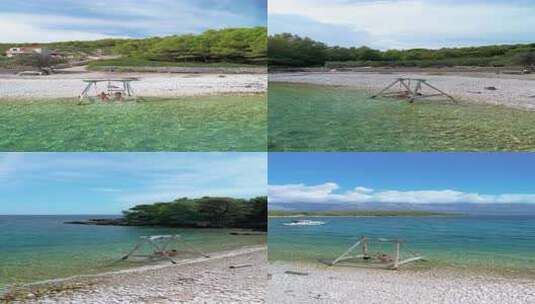 一个田园诗般的海滩场景，在克罗地亚布拉克高清在线视频素材下载