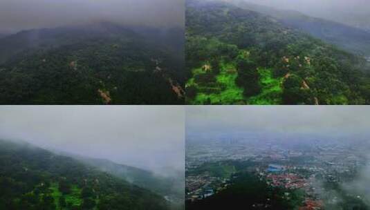 航拍  泰山 泰山脚下 烟雾泰山高清在线视频素材下载