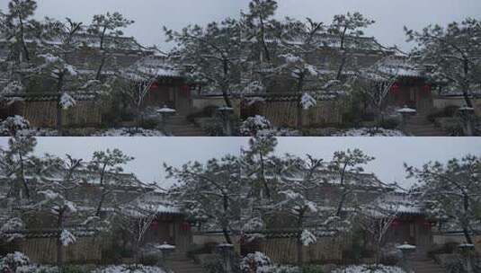 杭州径山寺中式古建筑雪景景观高清在线视频素材下载